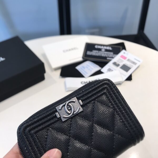 Chanel CO-CO Boy Flap Card Holder 11.5cm/4.5in Silver Hardware For Women Black
