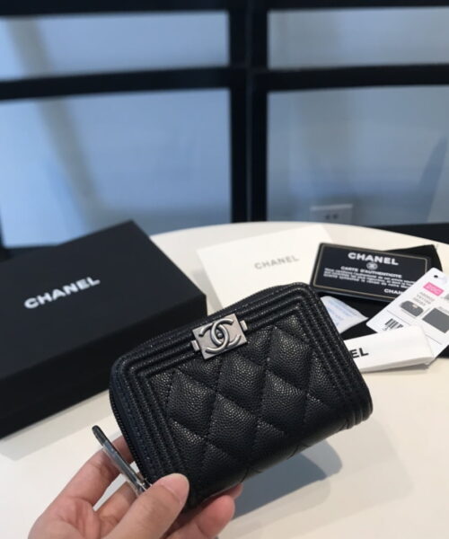 Chanel CO-CO Boy Flap Card Holder 11.5cm/4.5in Silver Hardware For Women Black