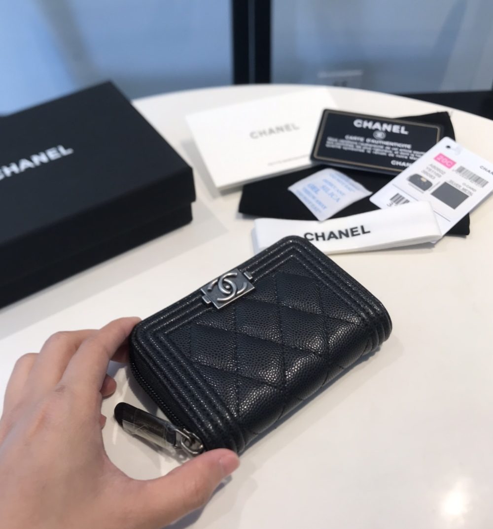 1:1 Replica Chanel CO-CO Boy Flap Card Holder 11.5cm/4.5in Silver Hardware For Women Black