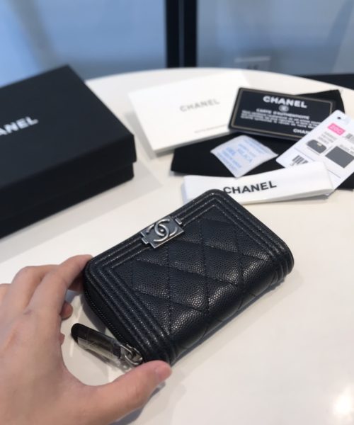 1:1 Replica Chanel CO-CO Boy Flap Card Holder 11.5cm/4.5in Silver Hardware For Women Black