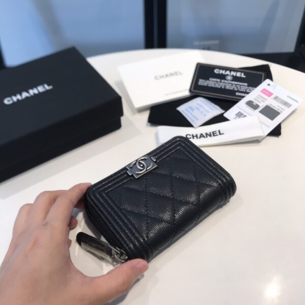 Chanel CO-CO Boy Flap Card Holder 11.5cm/4.5in Silver Hardware For Women Black