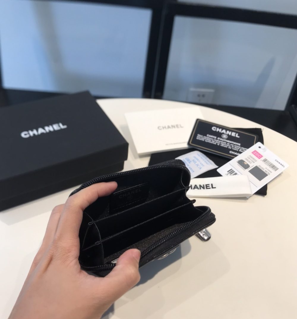 1:1 Replica Chanel CO-CO Boy Flap Card Holder 11.5cm/4.5in Silver Hardware For Women Black