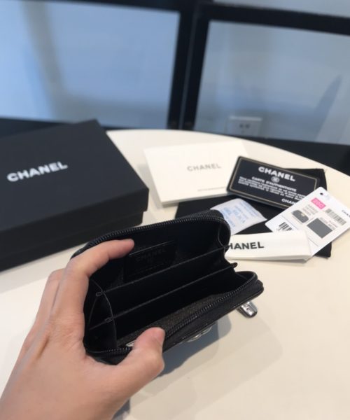 1:1 Replica Chanel CO-CO Boy Flap Card Holder 11.5cm/4.5in Silver Hardware For Women Black