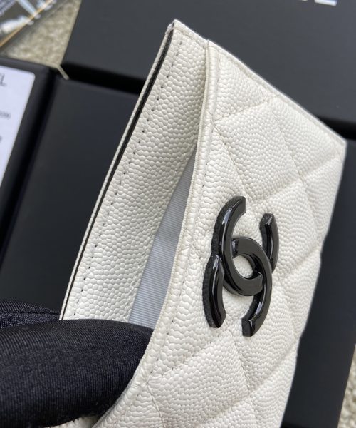 1:1 Replica Chanel CO-CO Card Holder 11cm/4.3in Black Hardware For Women Beige