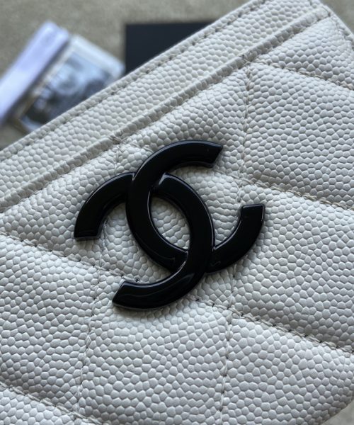 1:1 Replica Chanel CO-CO Card Holder 11cm/4.3in Black Hardware For Women Beige