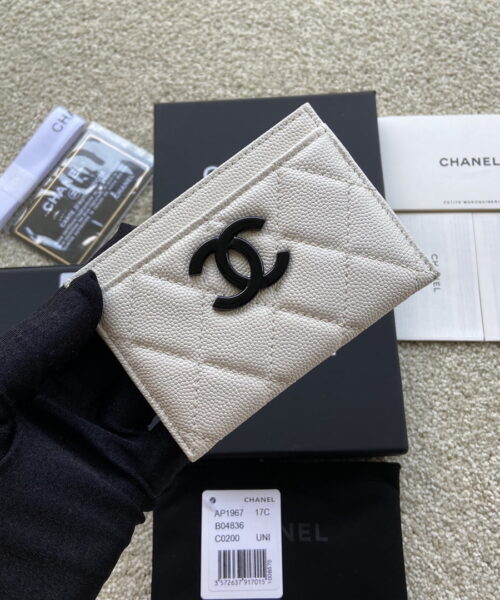 Chanel CO-CO Card Holder 11cm/4.3in Black Hardware For Women Beige