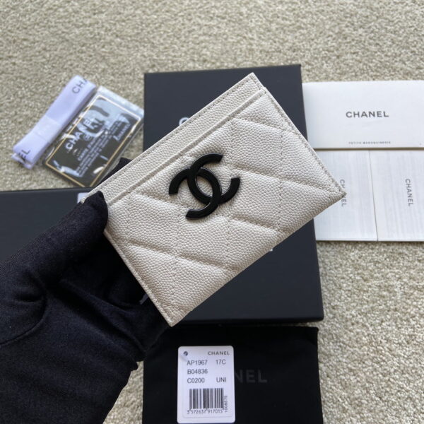 Chanel CO-CO Card Holder 11cm/4.3in Black Hardware For Women Beige