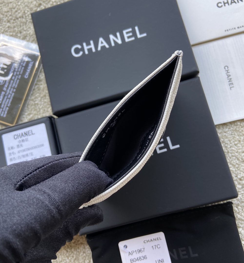 1:1 Replica Chanel CO-CO Card Holder 11cm/4.3in Black Hardware For Women Beige