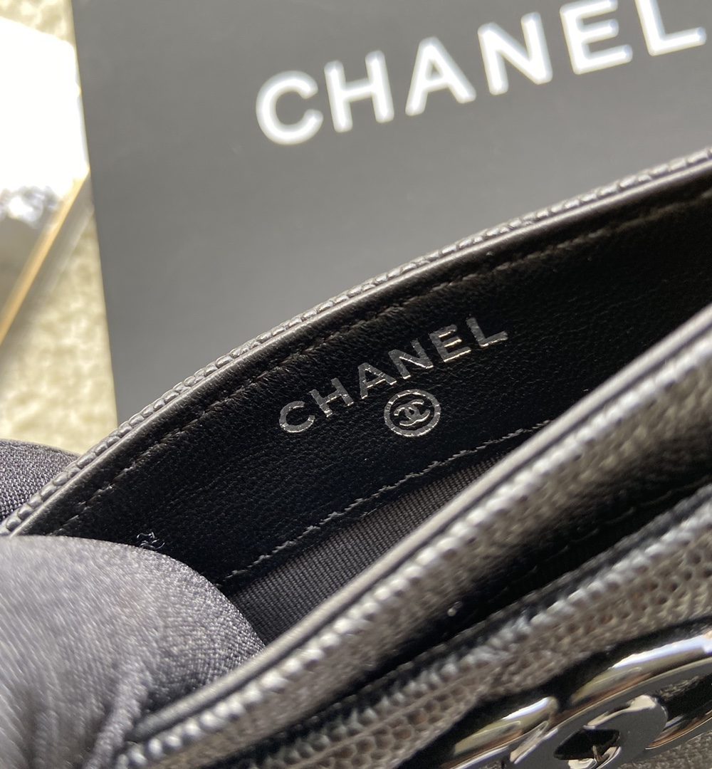 1:1 Replica Chanel CO-CO Card Holder 11cm/4.3in Black Hardware For Women Black