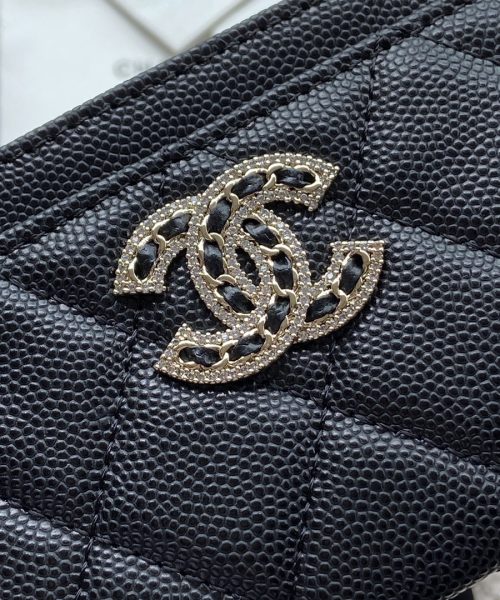 1:1 Replica Chanel CO-CO Card Holder 11cm/4.3in Silver Hardware For Women Black