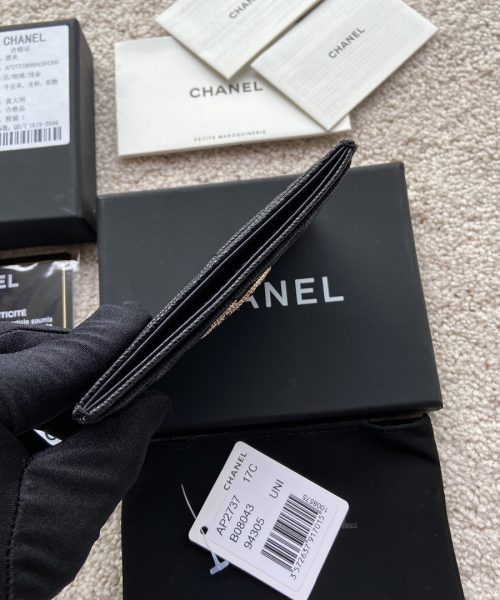 1:1 Replica Chanel CO-CO Card Holder 11cm/4.3in Silver Hardware For Women Black