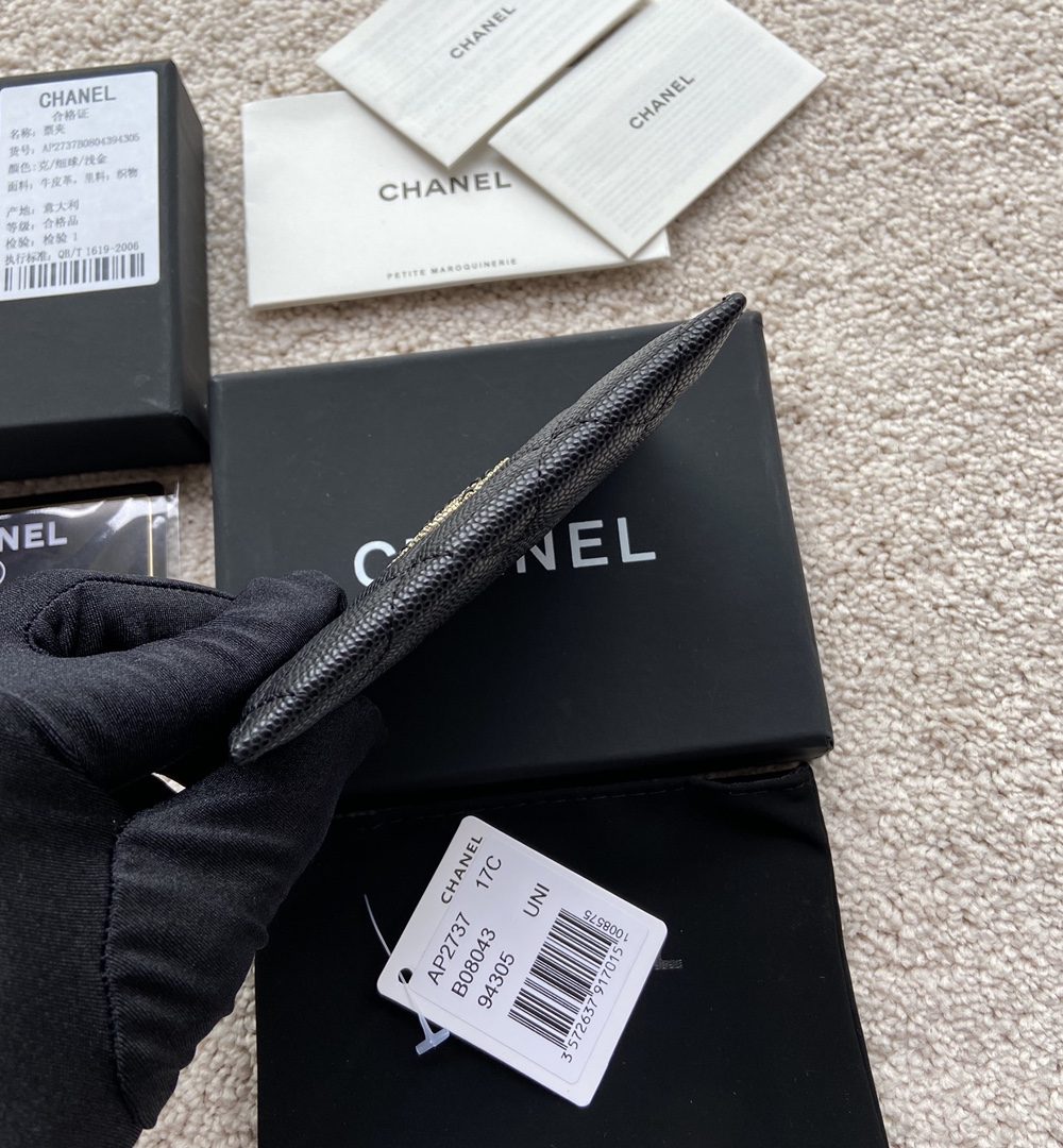 1:1 Replica Chanel CO-CO Card Holder 11cm/4.3in Silver Hardware For Women Black