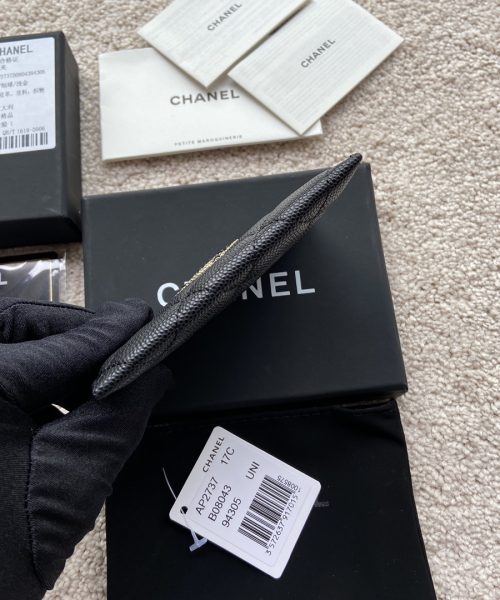 1:1 Replica Chanel CO-CO Card Holder 11cm/4.3in Silver Hardware For Women Black