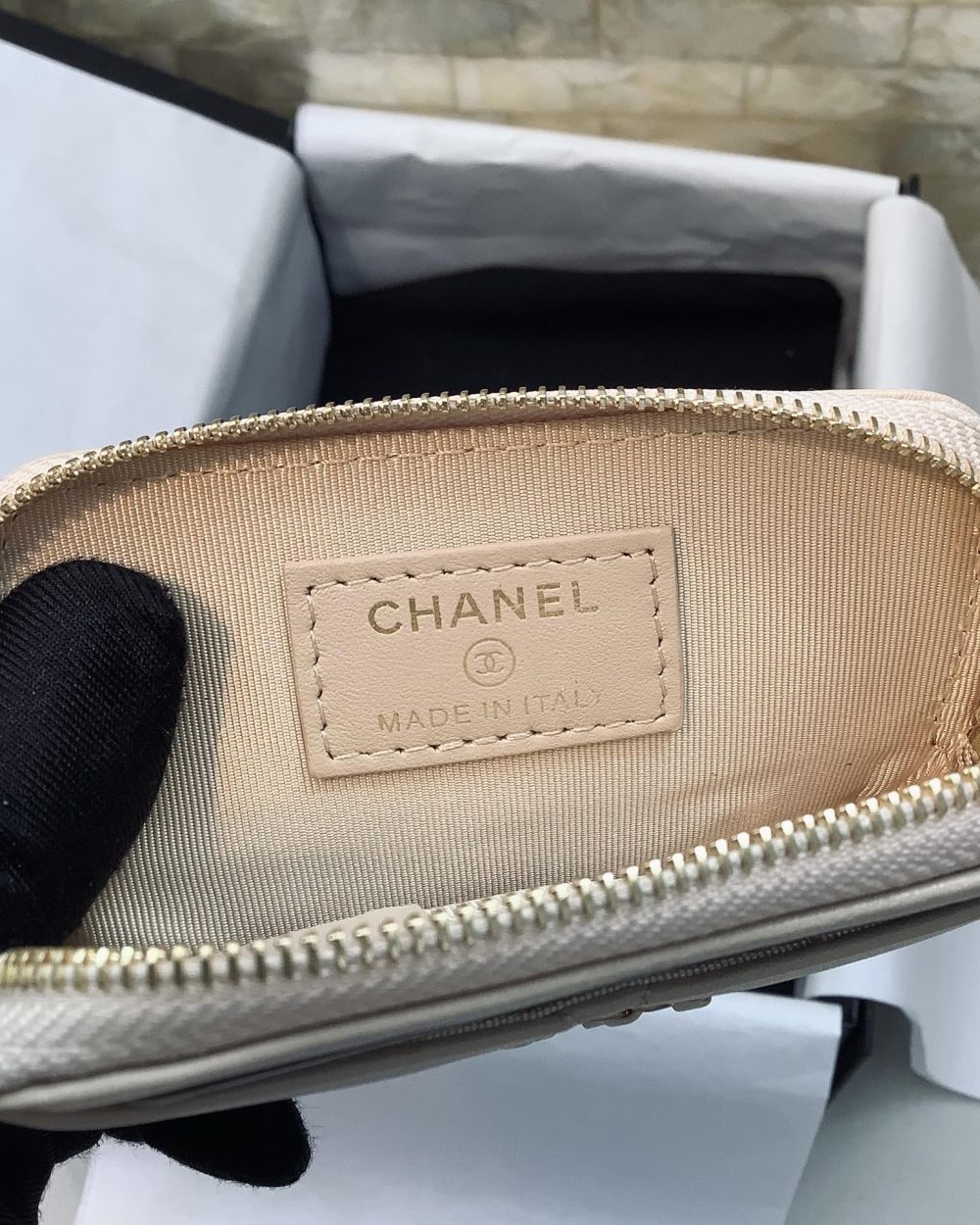 1:1 Replica Chanel CO-CO Card Holder 12cm/4.7in Gold Hardware For Women Beige