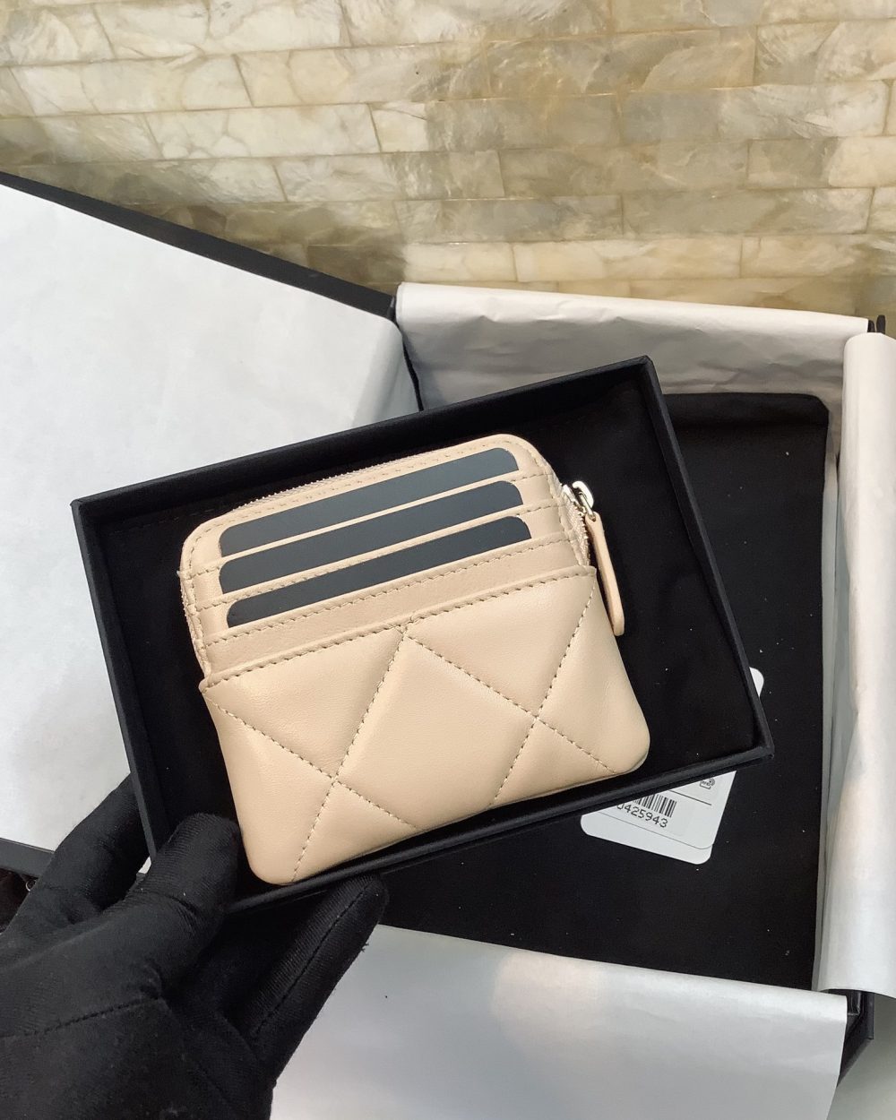 1:1 Replica Chanel CO-CO Card Holder 12cm/4.7in Gold Hardware For Women Beige