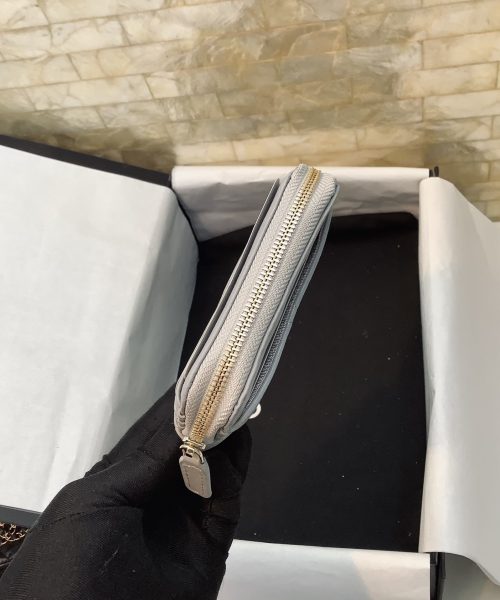1:1 Replica Chanel CO-CO Card Holder 12cm/4.7in Gold Hardware For Women Grey