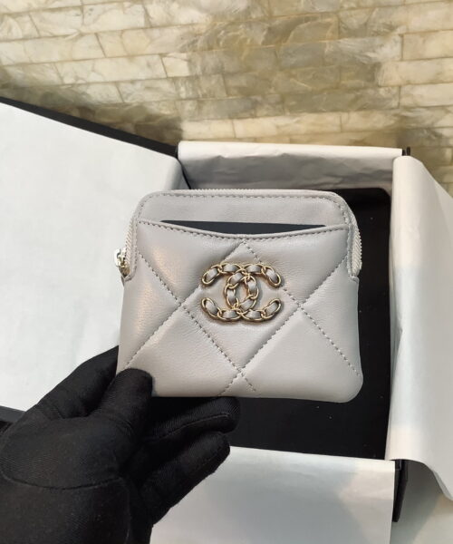 Chanel CO-CO Card Holder 12cm/4.7in Gold Hardware For Women Grey