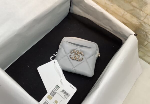 Chanel CO-CO Card Holder 12cm/4.7in Gold Hardware For Women Grey