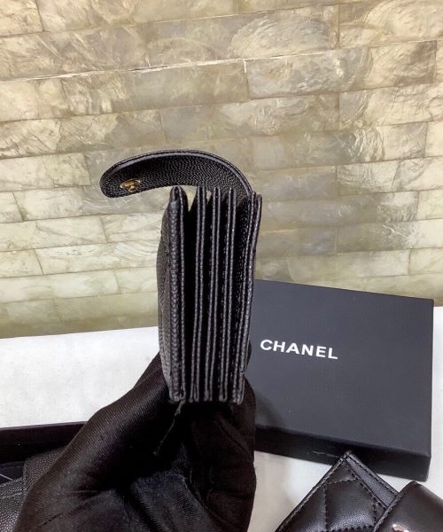 1:1 Replica Chanel CO-CO Card Holder Wallet 10cm/4in Gold Hardware For Women Black