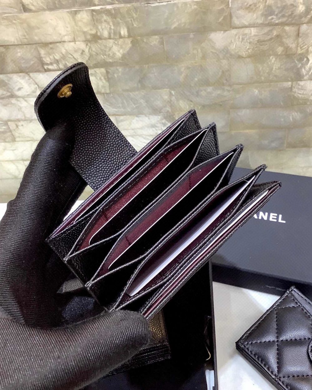 1:1 Replica Chanel CO-CO Card Holder Wallet 10cm/4in Gold Hardware For Women Black