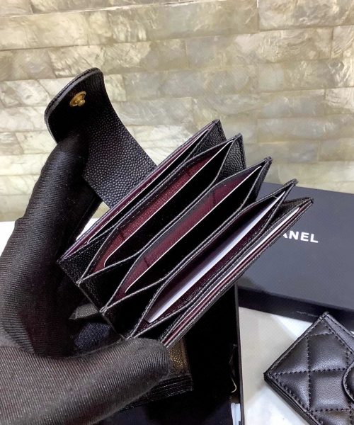 1:1 Replica Chanel CO-CO Card Holder Wallet 10cm/4in Gold Hardware For Women Black