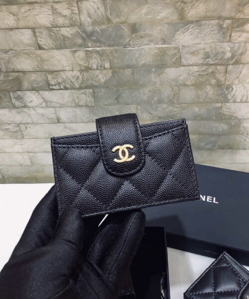 Chanel CO-CO Card Holder Wallet 10cm/4in Gold Hardware For Women Black