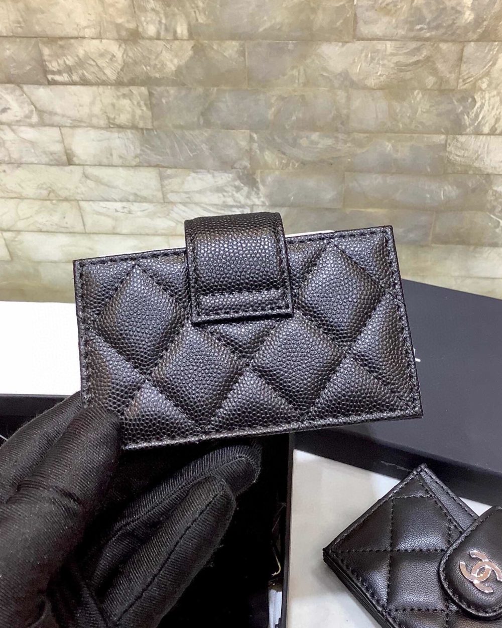 1:1 Replica Chanel CO-CO Card Holder Wallet 10cm/4in Gold Hardware For Women Black