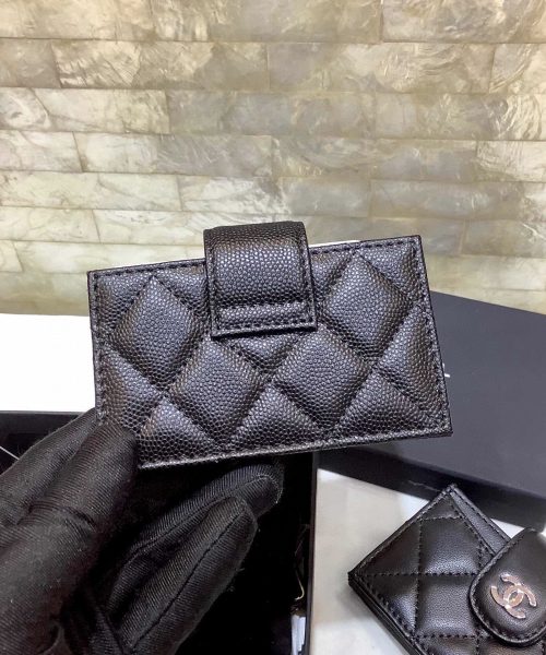 1:1 Replica Chanel CO-CO Card Holder Wallet 10cm/4in Gold Hardware For Women Black
