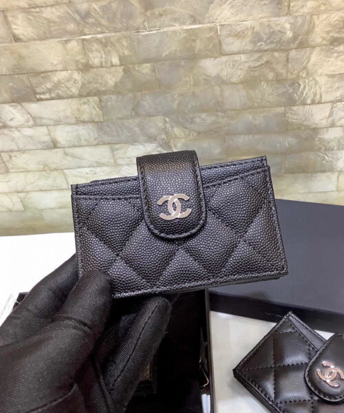 Chanel CO-CO Card Holder Wallet 10cm/4in Silver Hardware For Women Black