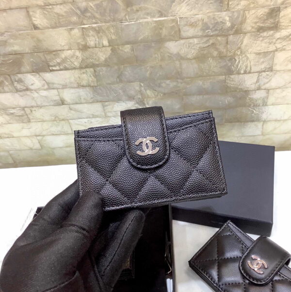Chanel CO-CO Card Holder Wallet 10cm/4in Silver Hardware For Women Black