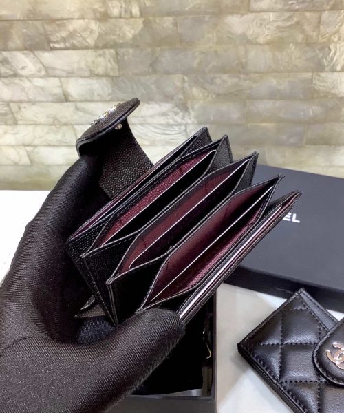 1:1 Replica Chanel CO-CO Card Holder Wallet 10cm/4in Silver Hardware For Women Black