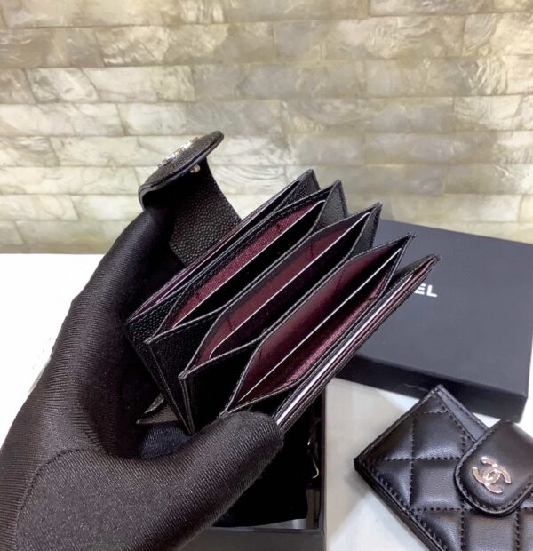 Chanel CO-CO Card Holder Wallet 10cm/4in Silver Hardware For Women Black