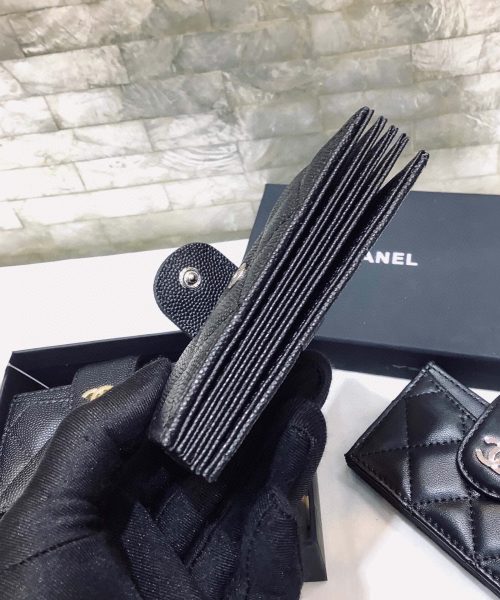 1:1 Replica Chanel CO-CO Card Holder Wallet 10cm/4in Silver Hardware For Women Black