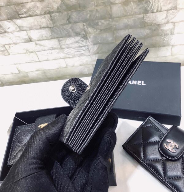 Chanel CO-CO Card Holder Wallet 10cm/4in Silver Hardware For Women Black