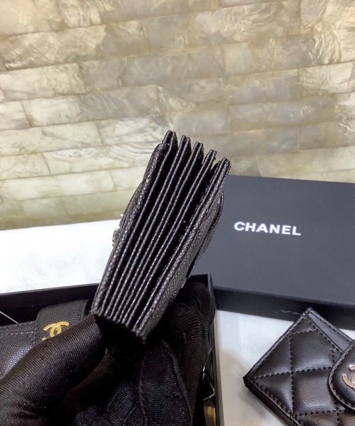 1:1 Replica Chanel CO-CO Card Holder Wallet 10cm/4in Silver Hardware For Women Black