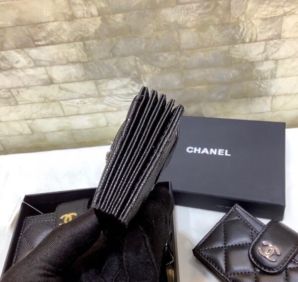 Chanel CO-CO Card Holder Wallet 10cm/4in Silver Hardware For Women Black