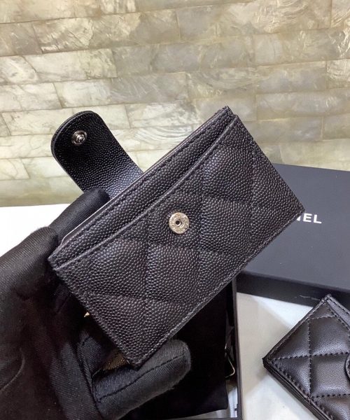 1:1 Replica Chanel CO-CO Card Holder Wallet 10cm/4in Silver Hardware For Women Black