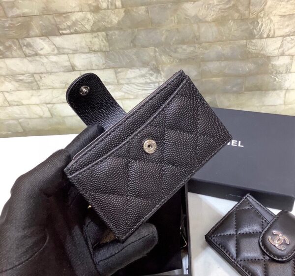 Chanel CO-CO Card Holder Wallet 10cm/4in Silver Hardware For Women Black