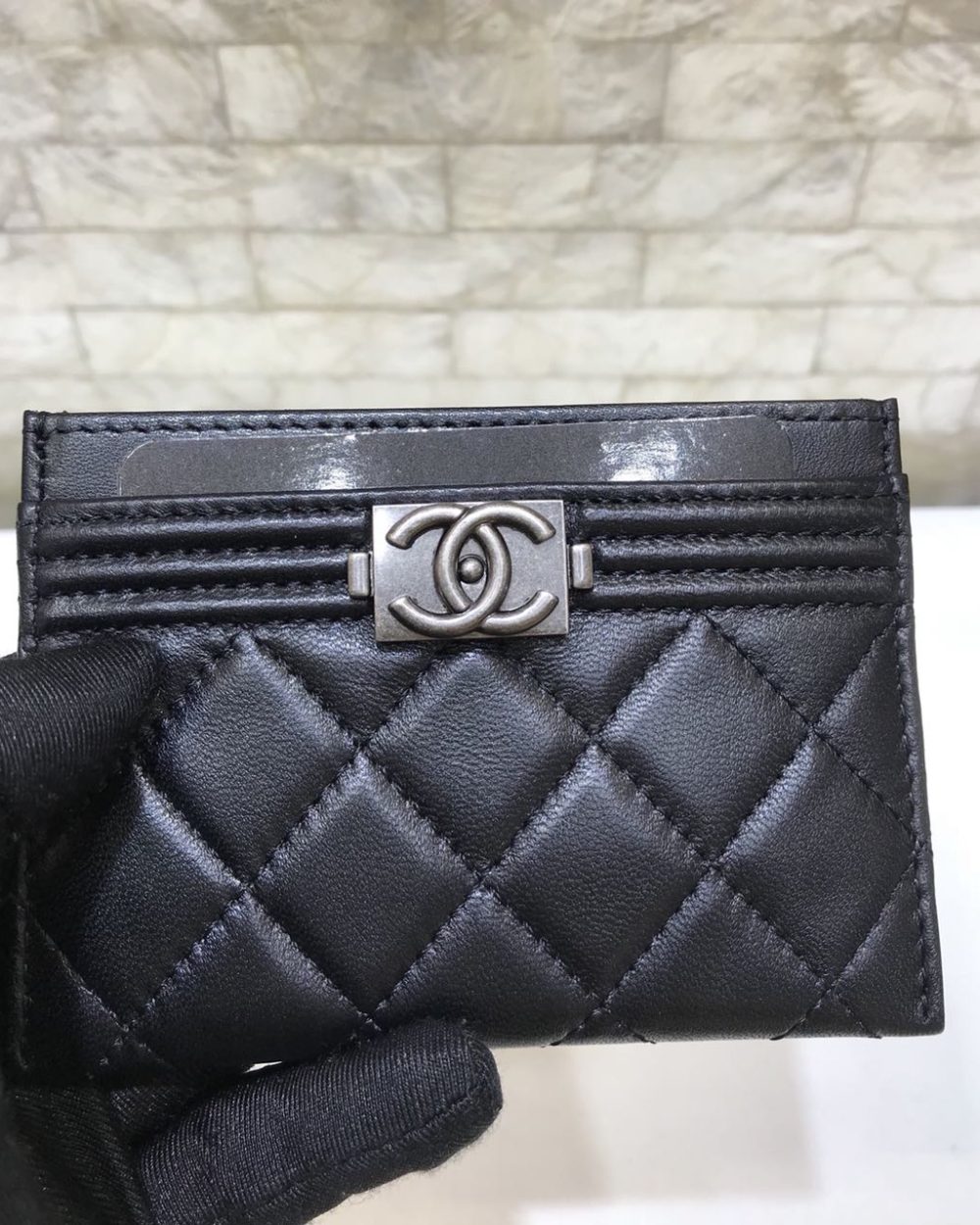 1:1 Replica Chanel CO-CO Card Holder Wallet 11cm/4.3in Silver Hardware For Women Black