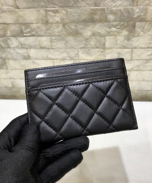 1:1 Replica Chanel CO-CO Card Holder Wallet 11cm/4.3in Silver Hardware For Women Black
