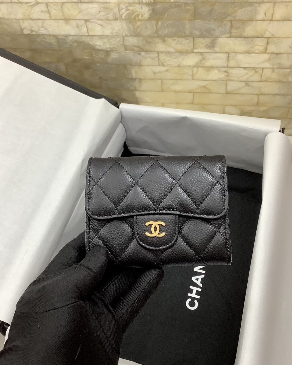 1:1 Replica Chanel CO-CO Classic Card Holder 11cm/4.4in Gold Hardware For Women Black