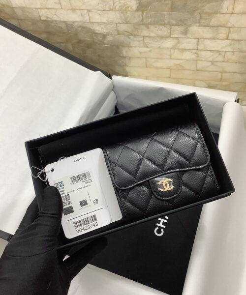 Chanel CO-CO Classic Card Holder 11cm/4.4in Gold Hardware For Women Black