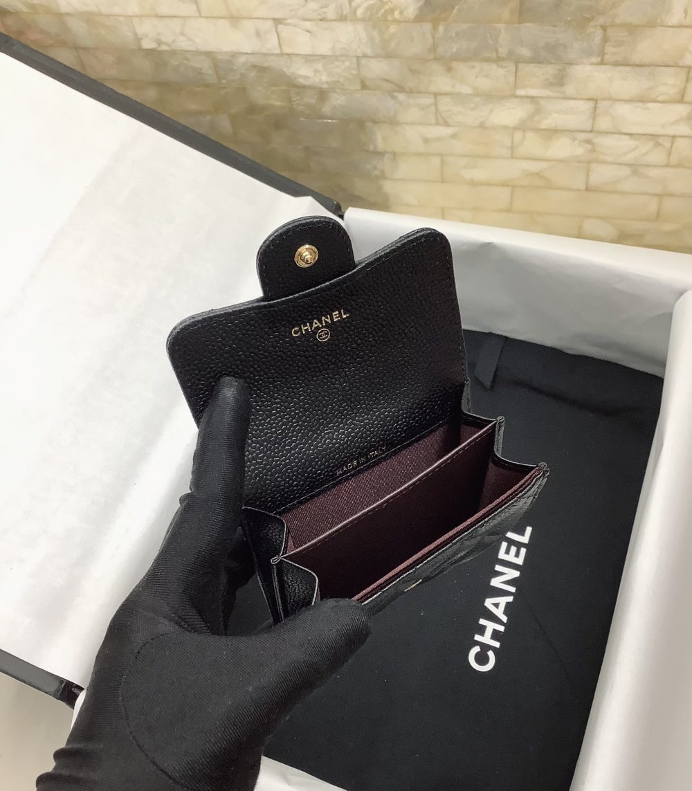 1:1 Replica Chanel CO-CO Classic Card Holder 11cm/4.4in Gold Hardware For Women Black - Image 7