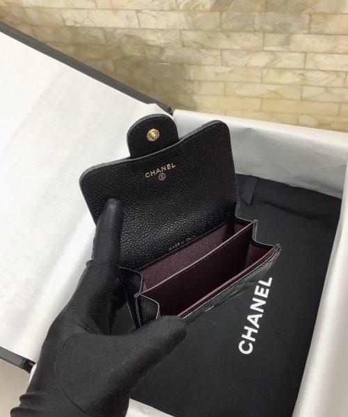 1:1 Replica Chanel CO-CO Classic Card Holder 11cm/4.4in Gold Hardware For Women Black