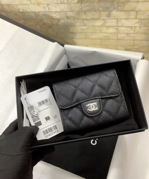 Chanel CO-CO Classic Card Holder 11cm/4.4in Silver Hardware For Women Black AP0214 Y01480 C3906