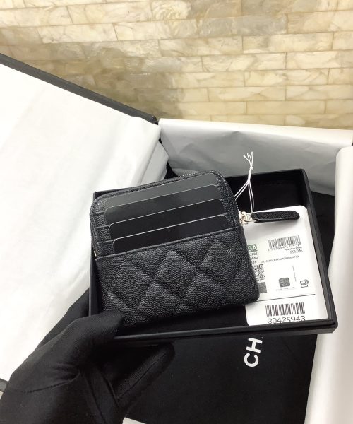 1:1 Replica Chanel CO-CO Classic Card Holder 19cm/7.5in Gold Hardware For Women Black