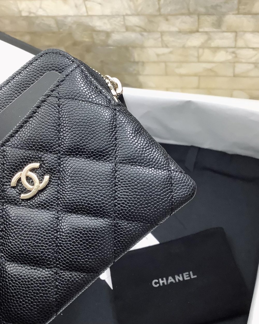 1:1 Replica Chanel CO-CO Classic Card Holder 19cm/7.5in Gold Hardware For Women Black