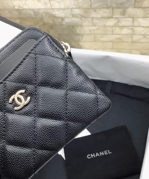 1:1 Replica Chanel CO-CO Classic Card Holder 19cm/7.5in Gold Hardware For Women Black