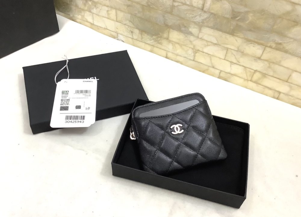 1:1 Replica Chanel CO-CO Classic Card Holder 19cm/7.5in Silver Hardware For Women Black