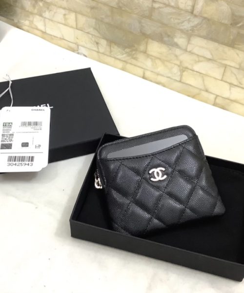 1:1 Replica Chanel CO-CO Classic Card Holder 19cm/7.5in Silver Hardware For Women Black
